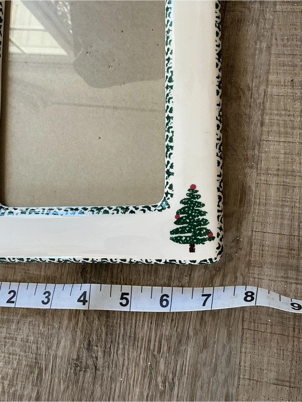 White Picture Frame with Green Christmas Tree Accents -